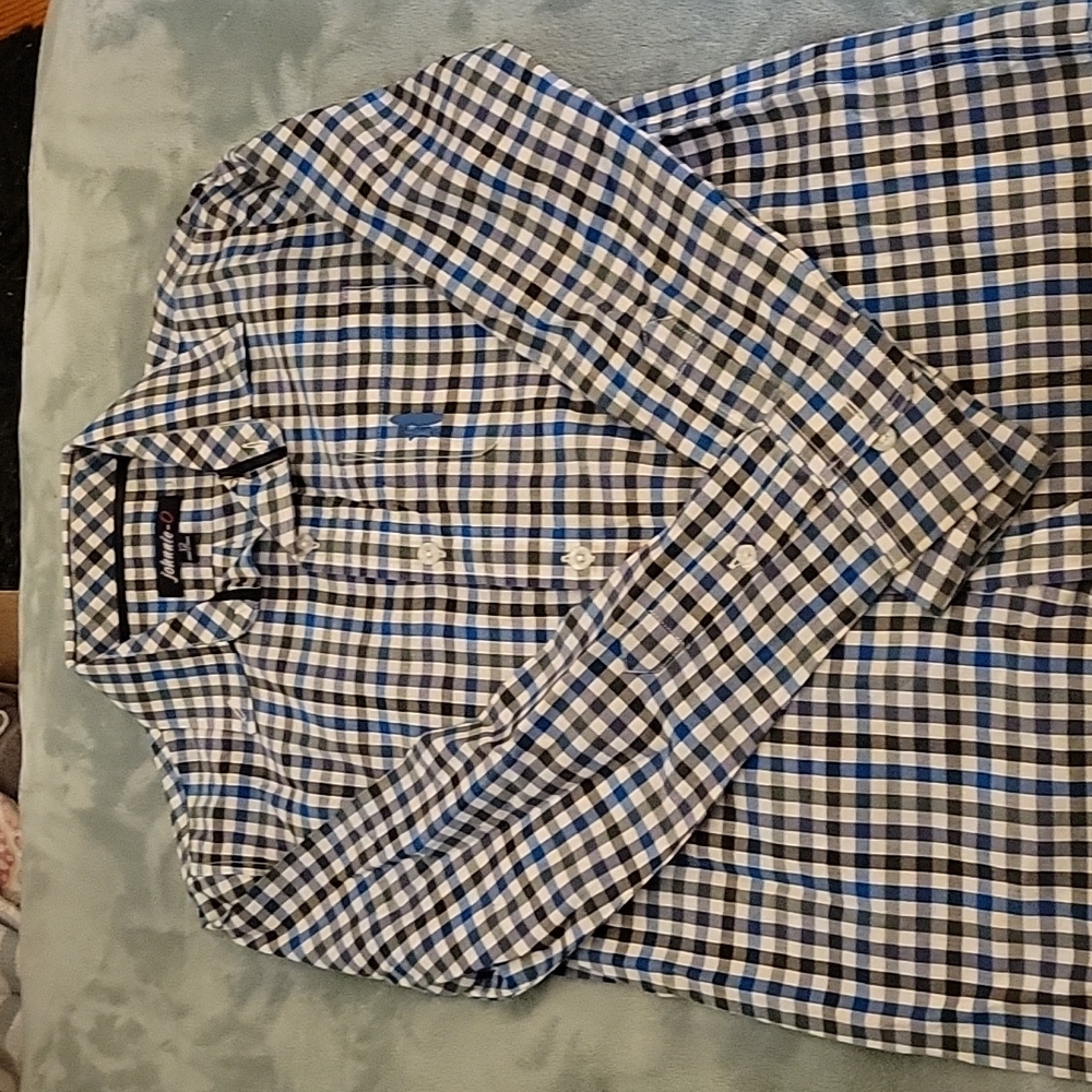 Johnnie-O Boys Size 12 Blue and White Checked Long Sleeve Button Down Shirt